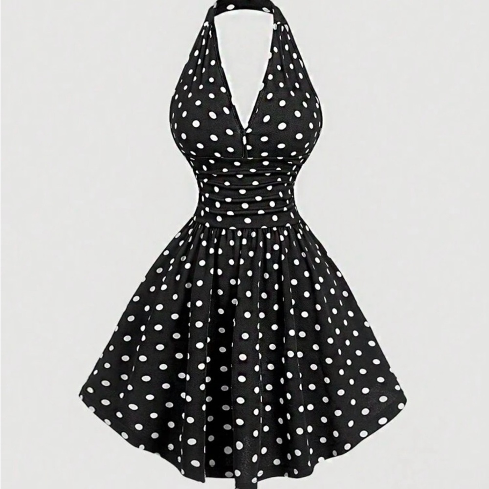 SHEIN Black and White Halter Fit and Flare Dress